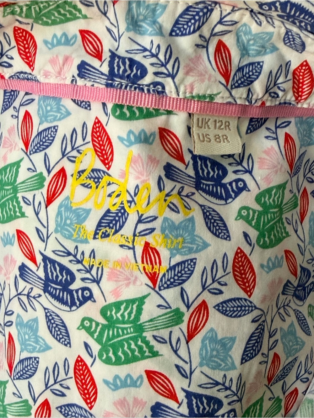 Boden Birds & Leaves Cotton Button Up Shirt Blouse Multicolor Size 8R - Picture 9 of 11